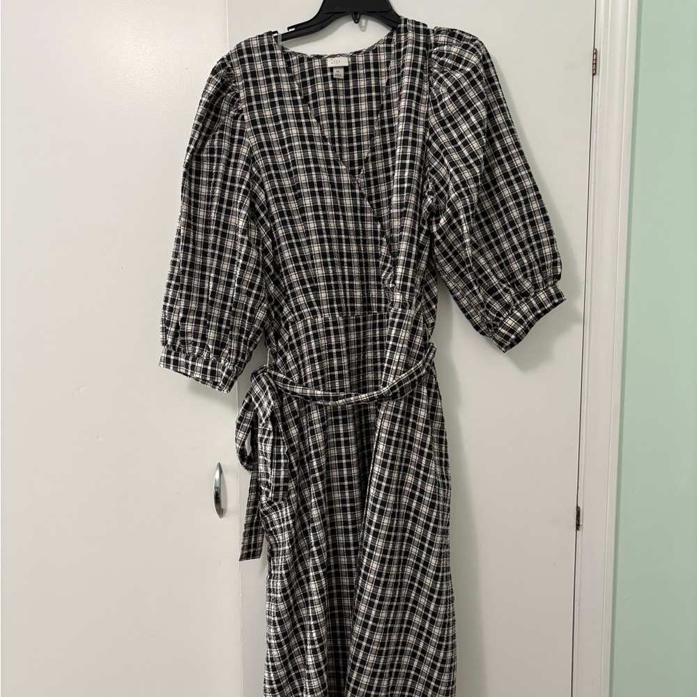 Target A New Day Black and White Plaid Wrap Dress
